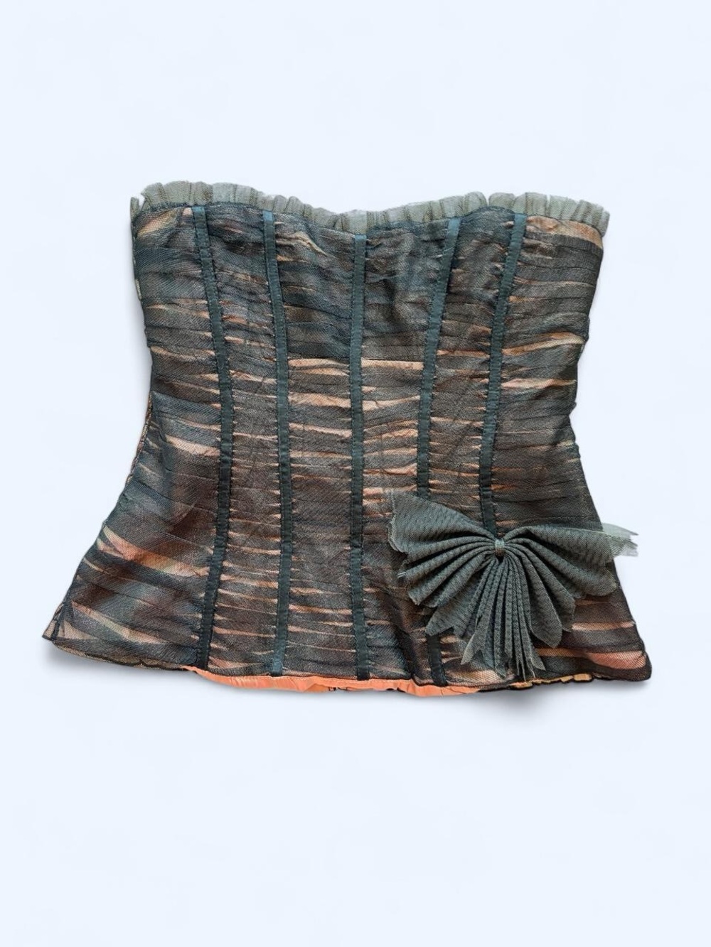 Vintage Y2K Nanette Lepore Iridescent Ruched Mesh Corset Top Sz 10